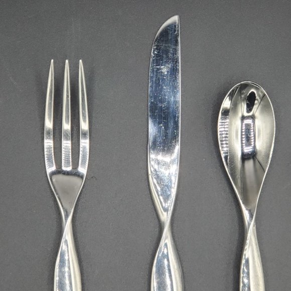 6 x VINTAGE SASAKI WARD BENNETT DOUBLE HELIX 5 PIECE FLATWARE SETS - Picture 3 of 4